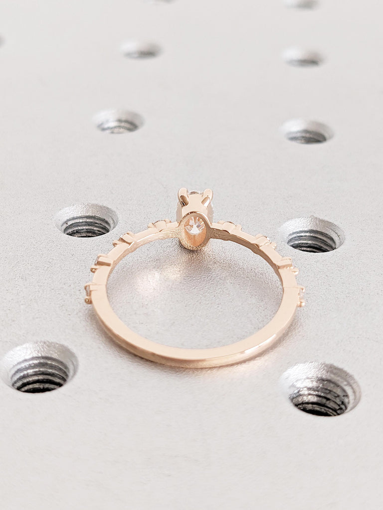 14K Solid Rose Gold Oval Cut Moissanite Engagement Ring, Classic Moissanite Bridal Ring, Handmade Dainty Wedding Band, Custom Proposal Ring