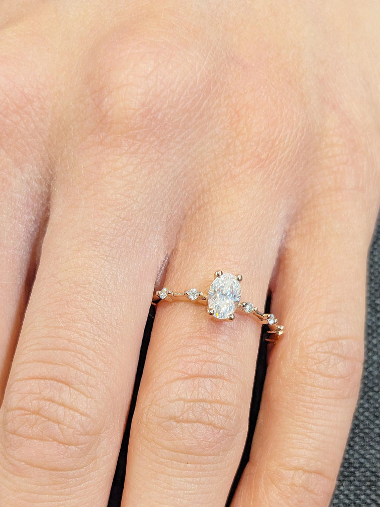 Vintage Oval Cut Moissanite Engagement Ring, Classic 14K Solid Rose Gold Moissanite Bridal Ring, Thin Wedding Ring, Anniversary Promise Ring