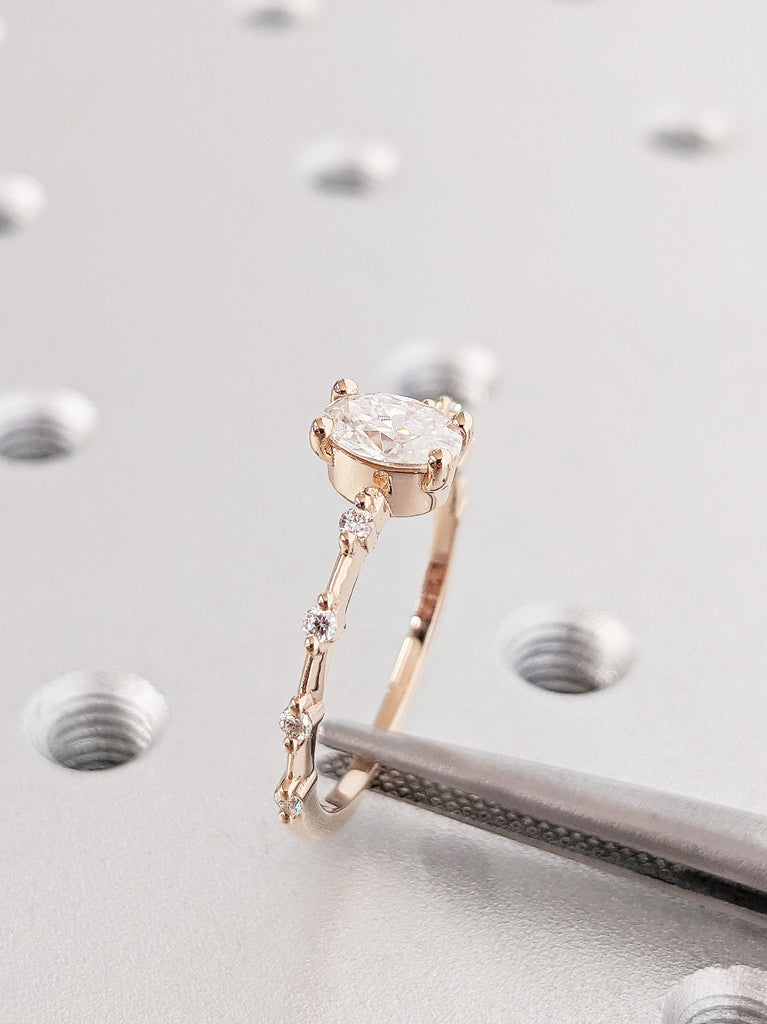 Dainty Oval Cut Lab Diamond Bridal Ring, Slim 14K Solid Rose Gold Wedding Ring, Simulated Diamond Engagement Ring, Anniversary Gift for Her