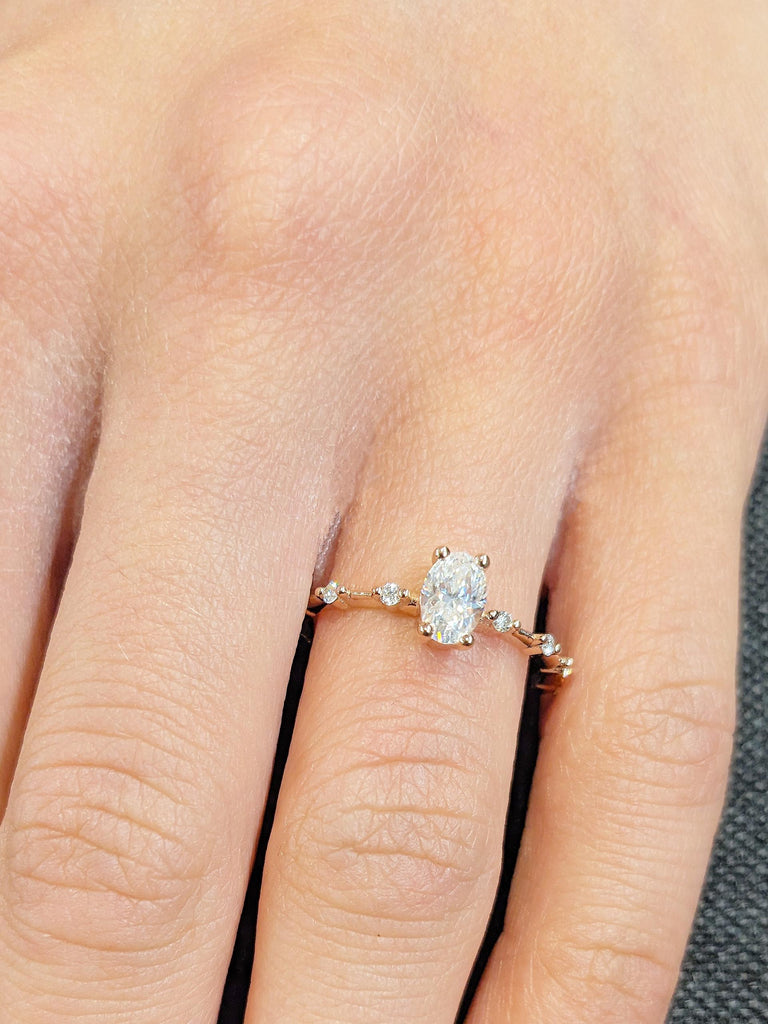 Elegant Oval Cut Lab Diamond Ring, Sleek 14K Rose Gold Engagement Band, Minimalist Wedding Ring, Milestone Ring, Dainty Bridal Jewelry Gift