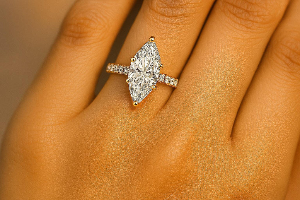 1ct, 2CT Moissanite Marquise cut Engagement Ring | Classic Yellow Gold Paved Diamond Engagement Ring | Unique Cluster Promise Ring | Bridal Wedding Ring Anniversary
