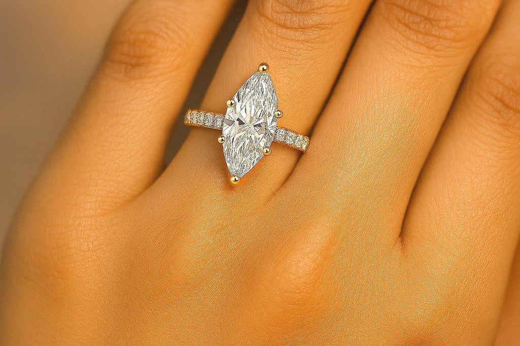 1ct, 2CT Marquise Cut Lab Grown Diamond Engagement Ring | 14K Solid Gold 6 Prong Diamond Ring | Promise Ring for Her | Wedding Jewelry Gift