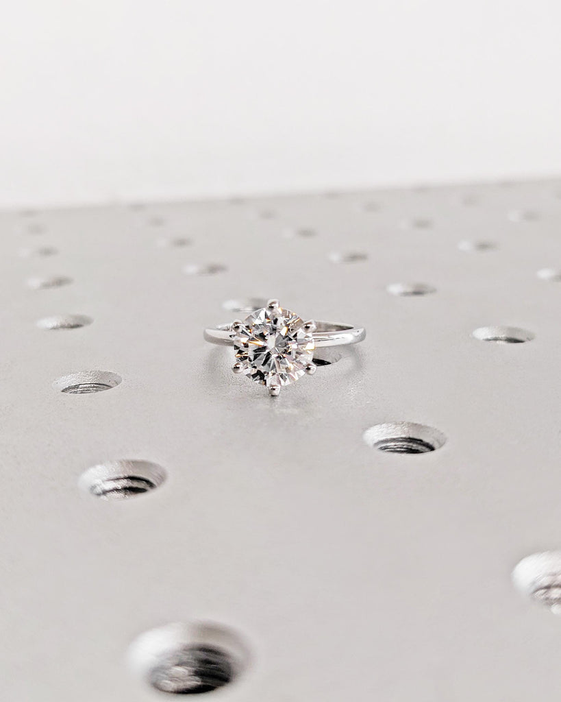 Round Lab Diamond Ring, Lab Grown Diamond Engagement Ring, Solitaire Ring, Solid 14K 18K White Gold Wedding Anniversary Promise Ring for Her