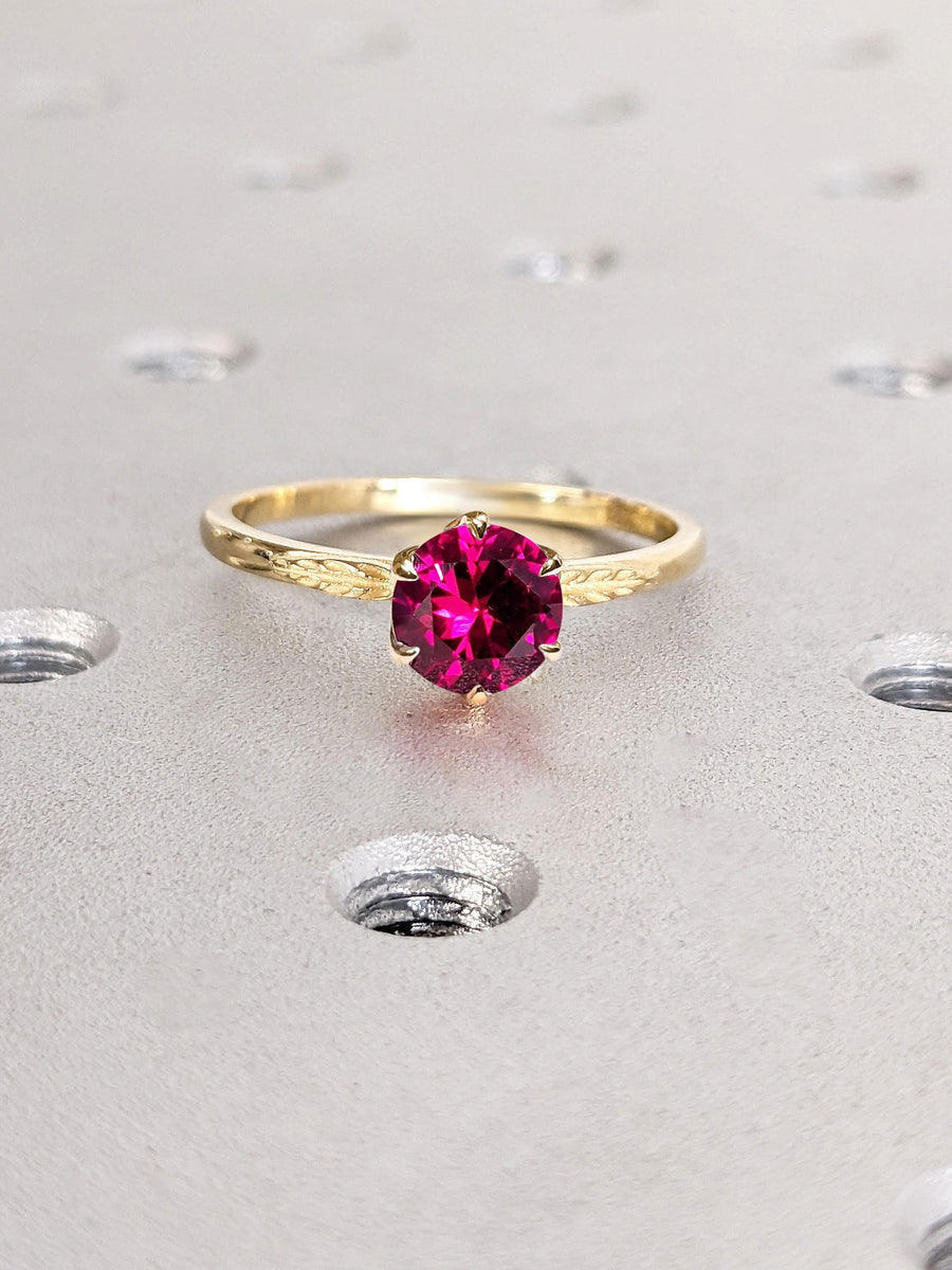 Eco Friendly Lab Ruby Solitaire Wedding Anniversary Ring | Nature Insp ...