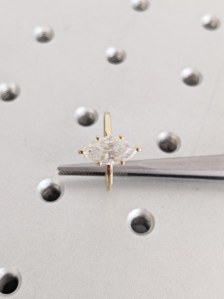 Marquise Moissanite Ring, 14k Yellow Gold Engagement Ring, Personalized Statement Ring, Solitaire Rings, Wedding Anniversary Gift for Her
