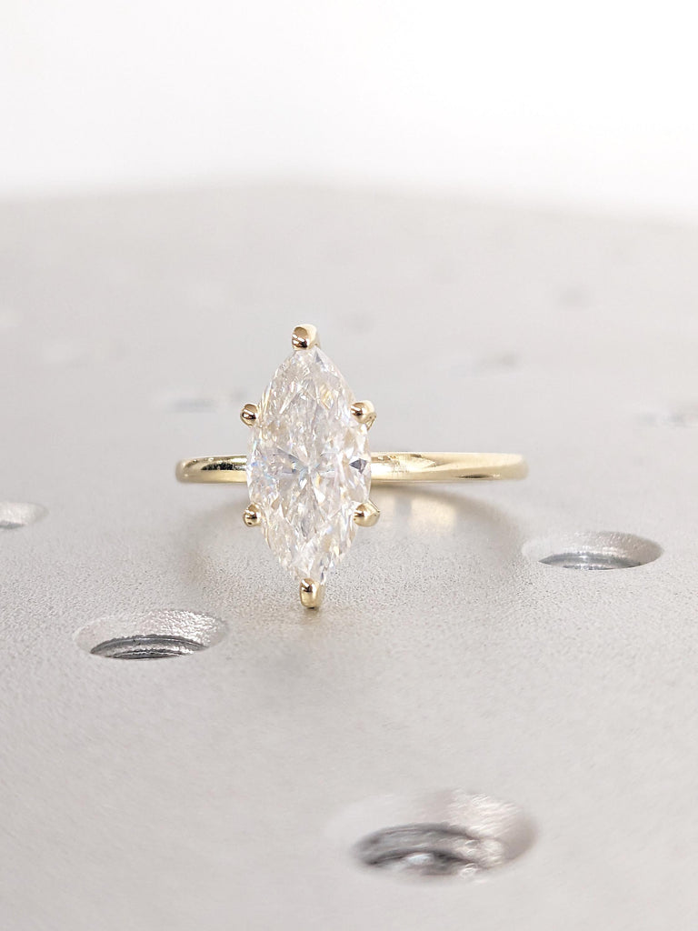 Marquise Moissanite Ring, 14k Yellow Gold Engagement Ring, Personalized Statement Ring, Solitaire Rings, Wedding Anniversary Gift for Her