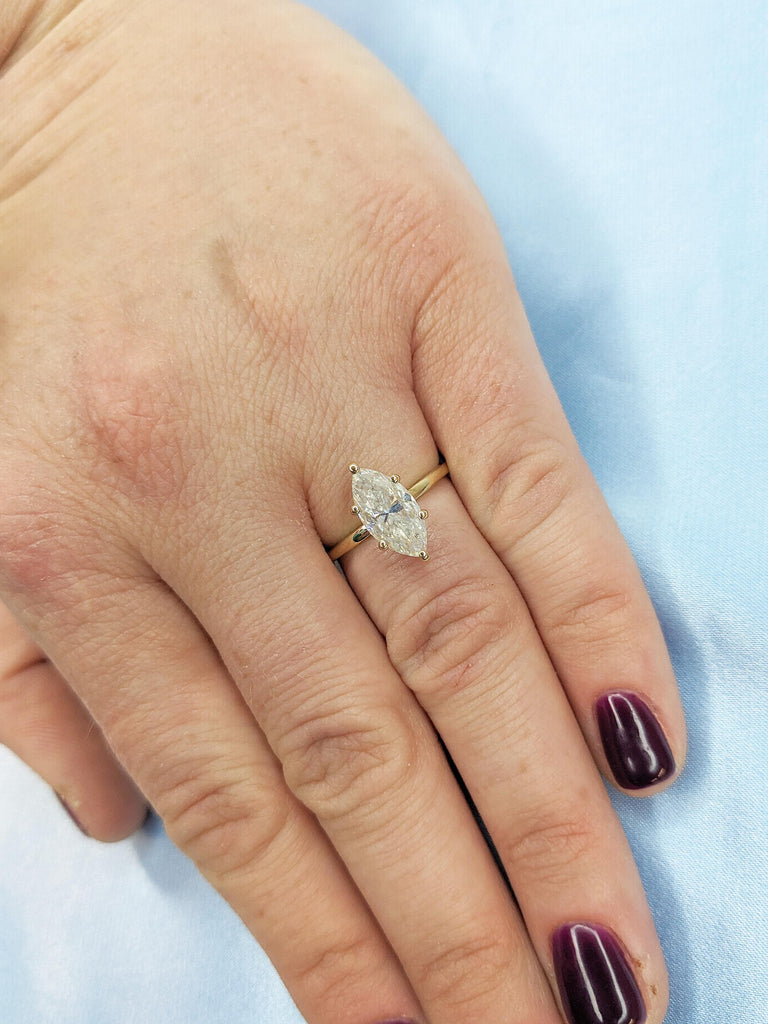 Lab Grown Diamond Engagement Ring, 14k Solid Gold Ring, Marquise Lab Diamond Ring, Gold Statement Ring, Solitaire Ring, Unique Gift for Wife