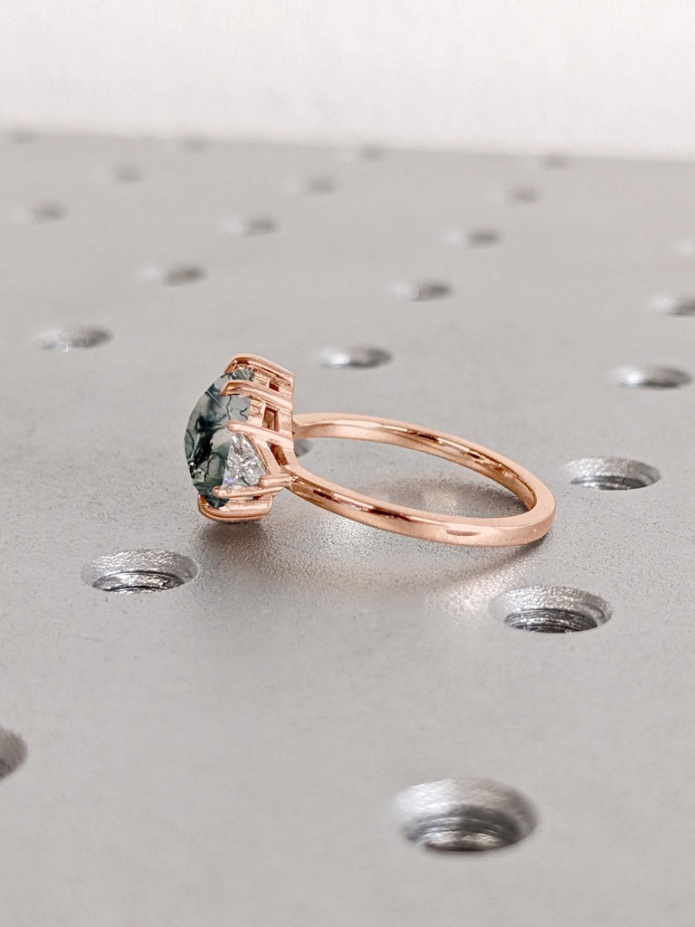 14k Rose Gold Rings for Women | 1ct Natural Moss Agate Gold Ring | Hexagon Engagement Ring | Nature Inspired Vintage Ring | Green Gemstone