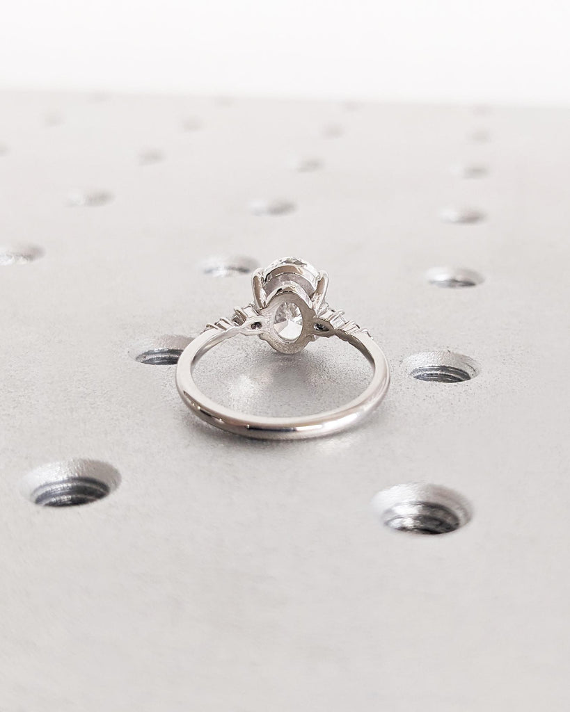 Oval Moissanite Promise Ring, Oval Engagement Ring, Unique Cluster Ring, Vintage Wedding Ring, Platinum or Solid Gold Ring, Anniversary Gift