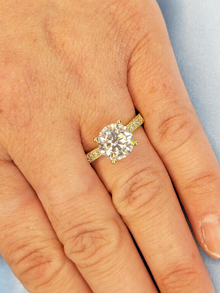 Round Moissanite Engagement Ring, Vintage Inspired Ring