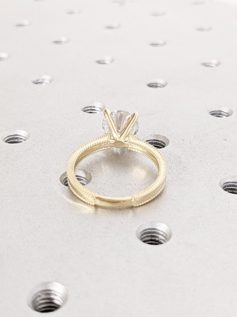 Round Lab Grown Diamond Ring, Unique Engagement Ring, Dainty 14k Gold Statement Ring, Art Deco Personalized Ring, Wedding Anniversary Ring image #8