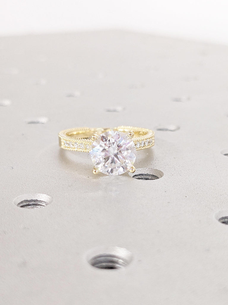 Lab Grown Diamond Engagement Ring, 14k Solid Gold Ring, Gold Engagement Ring, Vintage Lab Diamond Ring, Handmade Rings, Round Diamond Ring image #10