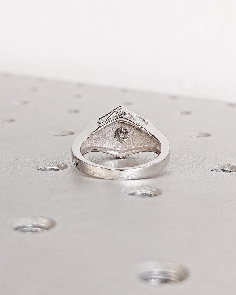 Vintage Art Deco Moissanite Engagement Ring, Antique Inspired Unique Hexagon Ring, 14K White Gold Anniversary Promise Ring Gift, Signet Ring