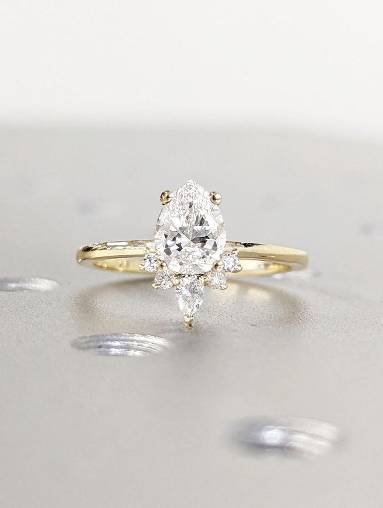 Pear cut Diamond Ring | Certified Man Made Diamond Wedding Anniversary Ring | Gift for Her Wife | Woman Bridal Ring | Art Deco Promise Ring | Diamond Halo