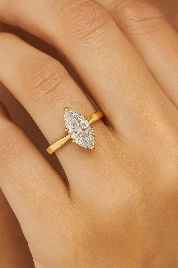 1.5 Carat IGI CERTIFIED D Color VVS1 Clarity Marquise Cut Diamond Solitaire Engagement Ring , Lab Grown Diamond, 14k 18k Yellow Gold Rings for Women, 6 Prong Setting