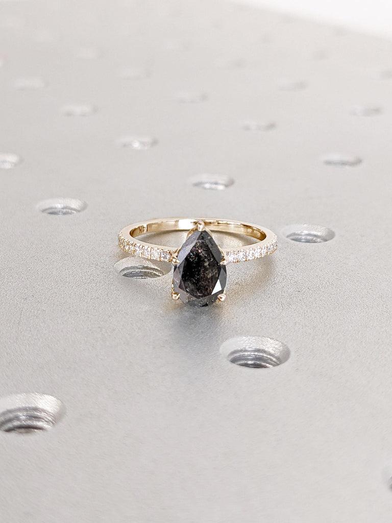 Pear Cut Salt and Pepper Diamond Ring