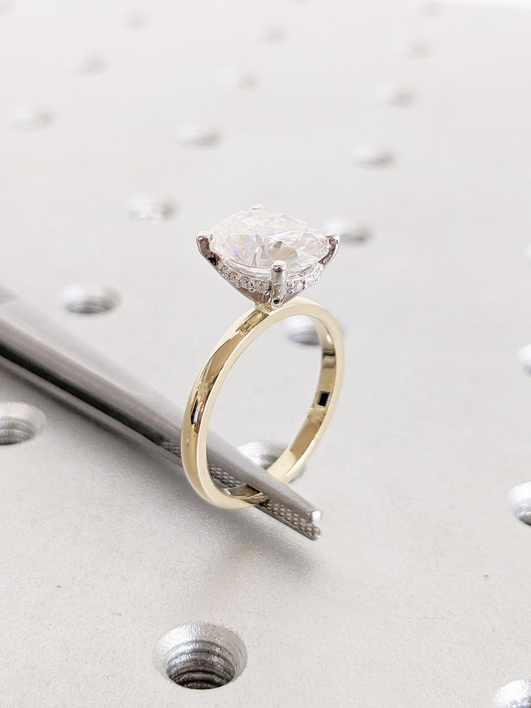 Lab Diamond Hidden Halo Women Ring, Birthday Gift for Wife