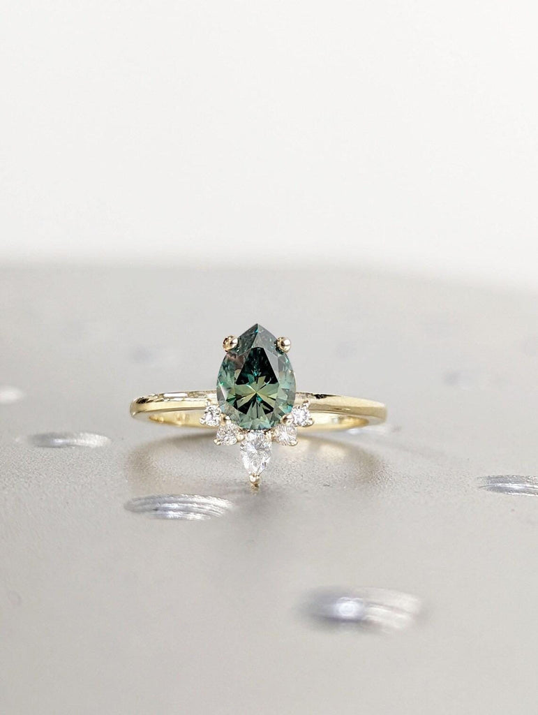 14k 18k Yellow Gold Rings for Women | 1ct Moissanite Promise Ring | Green Gemstone Engagement Ring