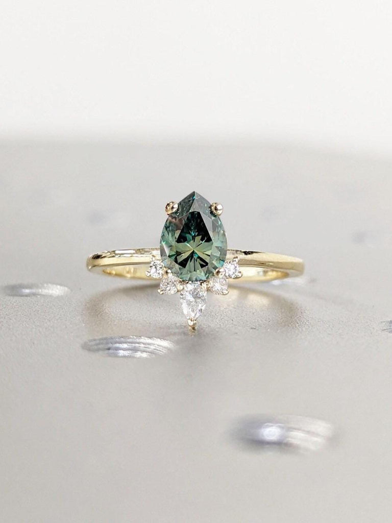 14k 18k Yellow Gold Rings for Women | 1ct Moissanite Promise Ring | Green Gemstone Engagement Ring