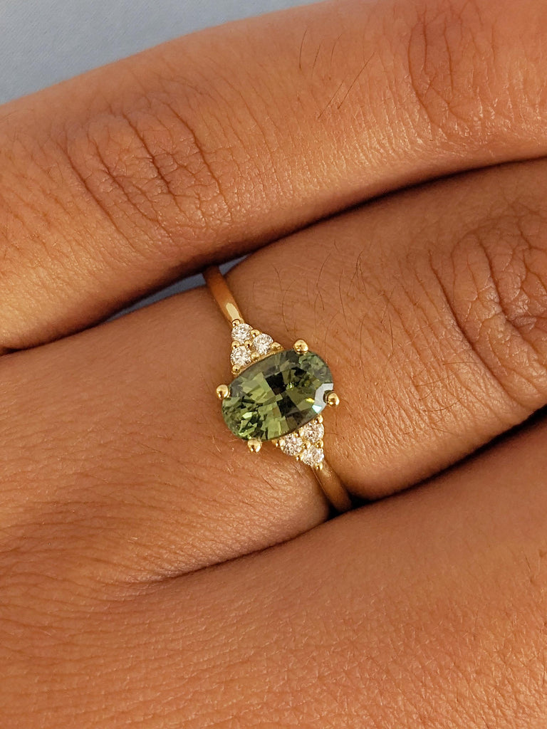 Unique Teal Sapphire Engagement Ring