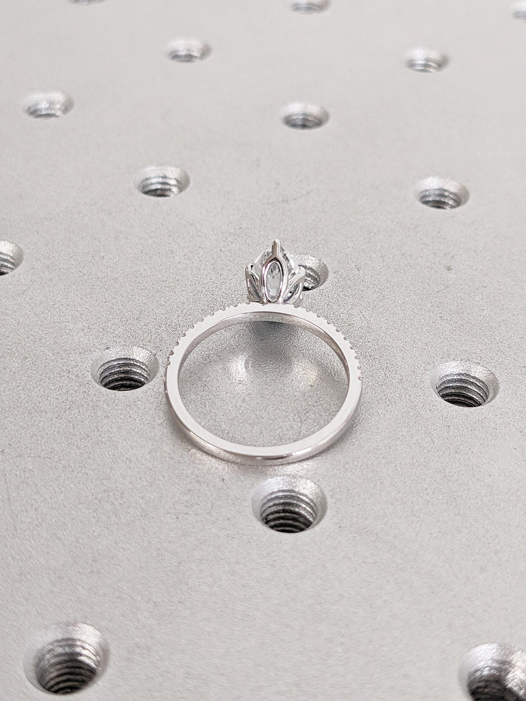 Pear Engagement Ring, Handmade Rings for Women, Lab Grown Diamond Engagement Ring, 14k White Gold Ring, Half Eternity Ring, Bridal Ring