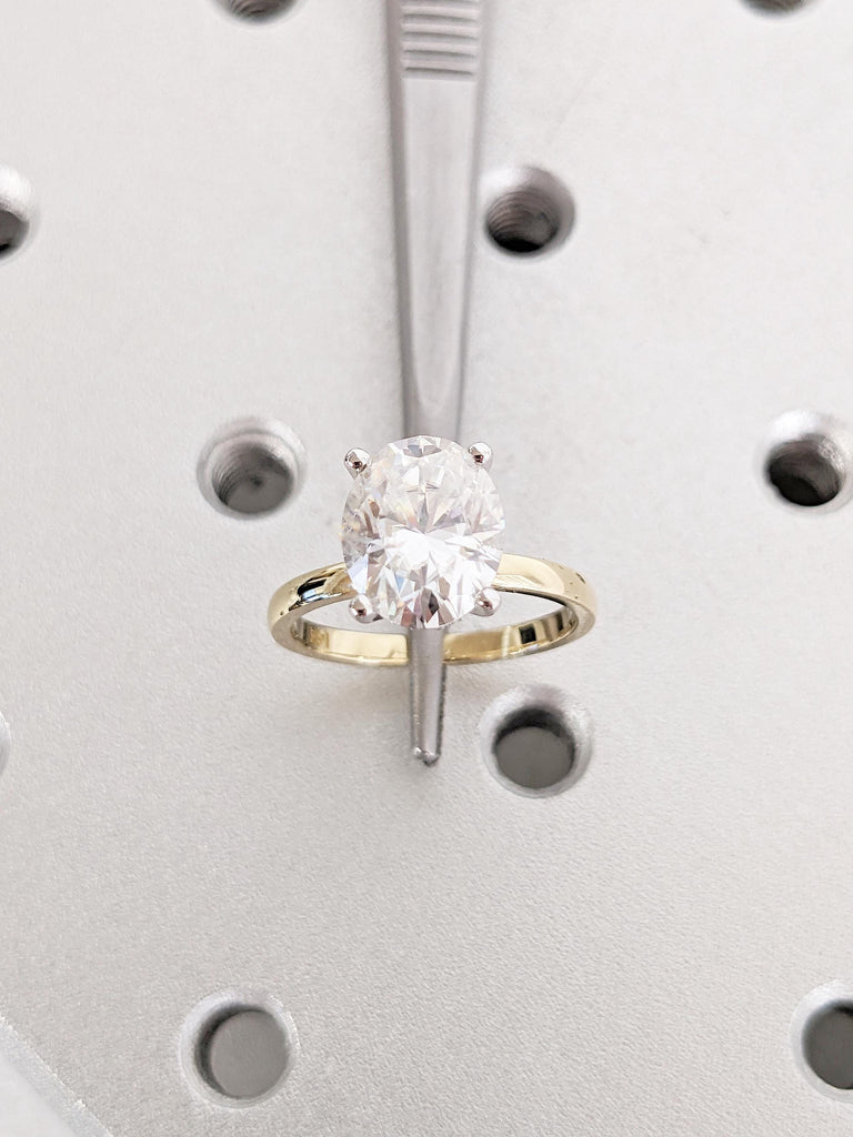 Oval Engagement Ring, Two Tone Ring, Vintage Lab Grown Diamond Solitaire Ring, Hidden Halo Lab Diamond Ring, Gold Statement Rings for Women image #4