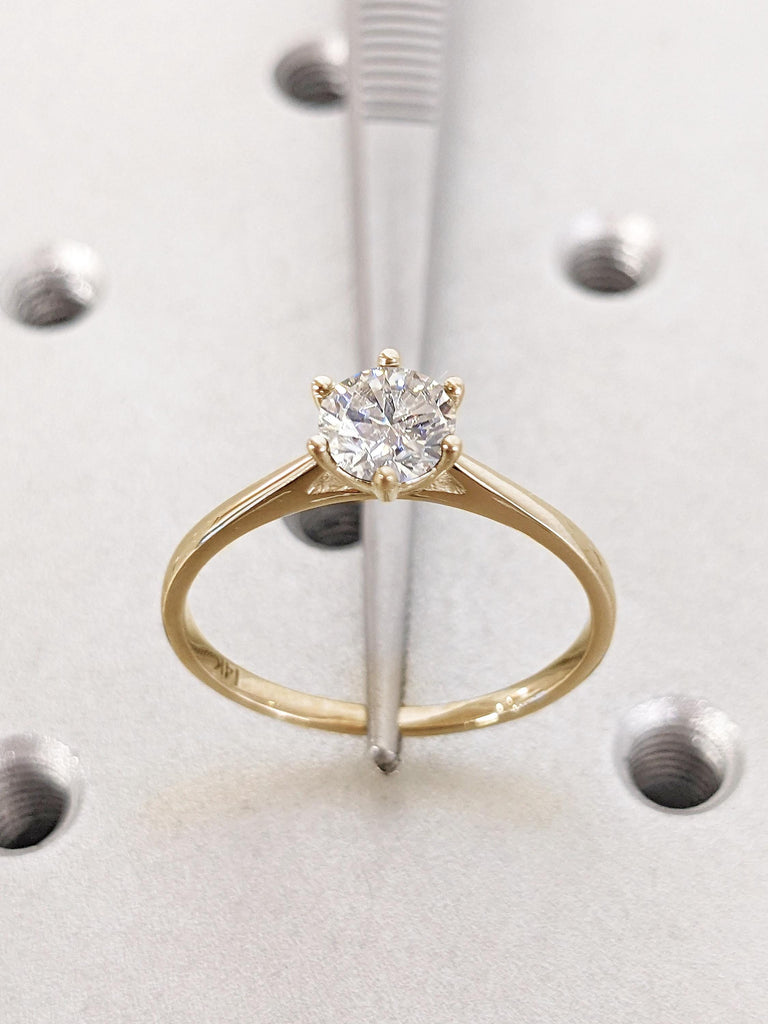 Round cut IGI Diamond Solitaire Promise Ring | 14k Real Gold White Diamond Engagement Ring | Women Wedding Ring