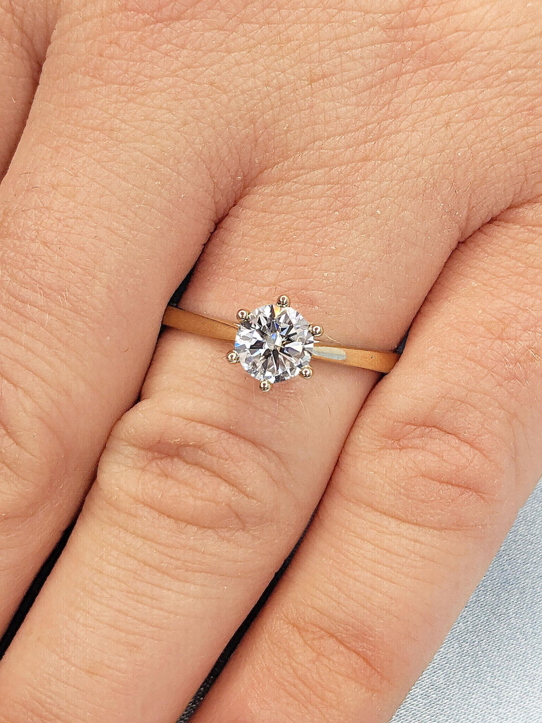 1ct Certified Man Made Diamond Solitaire Engagement Ring | Round cut CVD Diamond | 14k Yellow Gold Rings for Women