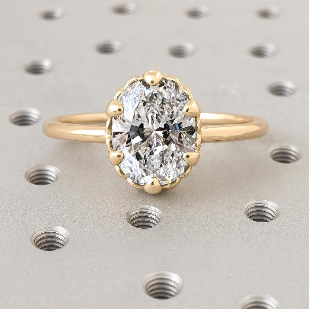 Oval Moissanite Solitaire Unique Engagement Ring | 14k Gold Mermaid Ring | Vintage Promise Ring | Ocean Themed Ring | Victorian Wedding Ring for Women