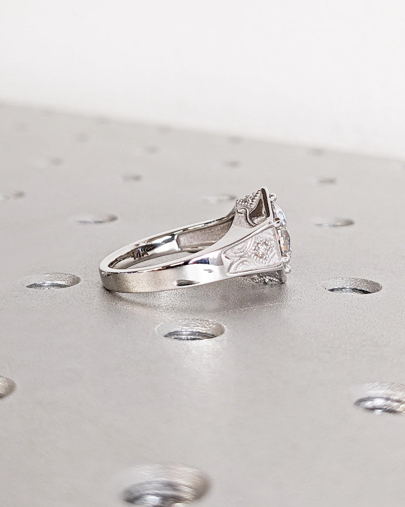 Unique Hexagon 2CT Round Lab Diamond Ring Antique Hexagonal Setting Vintage Inspired 14K White Gold Ring Round Hexagon Setting Art Deco Ring