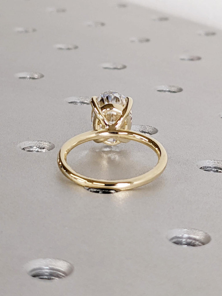 14K Yellow Gold Oval Lab Diamond Ring, Classic Solitaire Engagement Ring, Dainty Prong, Personalized Promise Ring For Her, Petite Gold Band