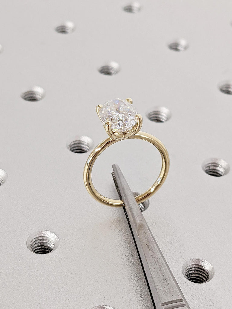Classic Oval Cut Lab Diamond Solitaire Engagement Ring, 14K Solid Yellow Gold Ring, Gold Promise Ring for Her, Oval Solitaire Petite Band