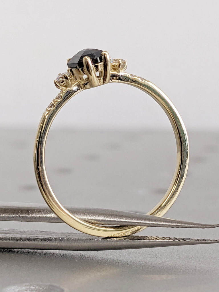 Unique Salt and Pepper Diamond Engagement Ring, 14k Solid Gold Ring, Vintage Wedding Anniversary Ring, Hexagon Diamond Ring, Gift for Women