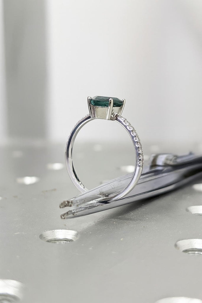 Natural Teal Sapphire Ring | Pear cut Sapphire Ring | Solid White Gold Ring | Green Sapphire Engagement Ring | Sapphire and Diamond Ring