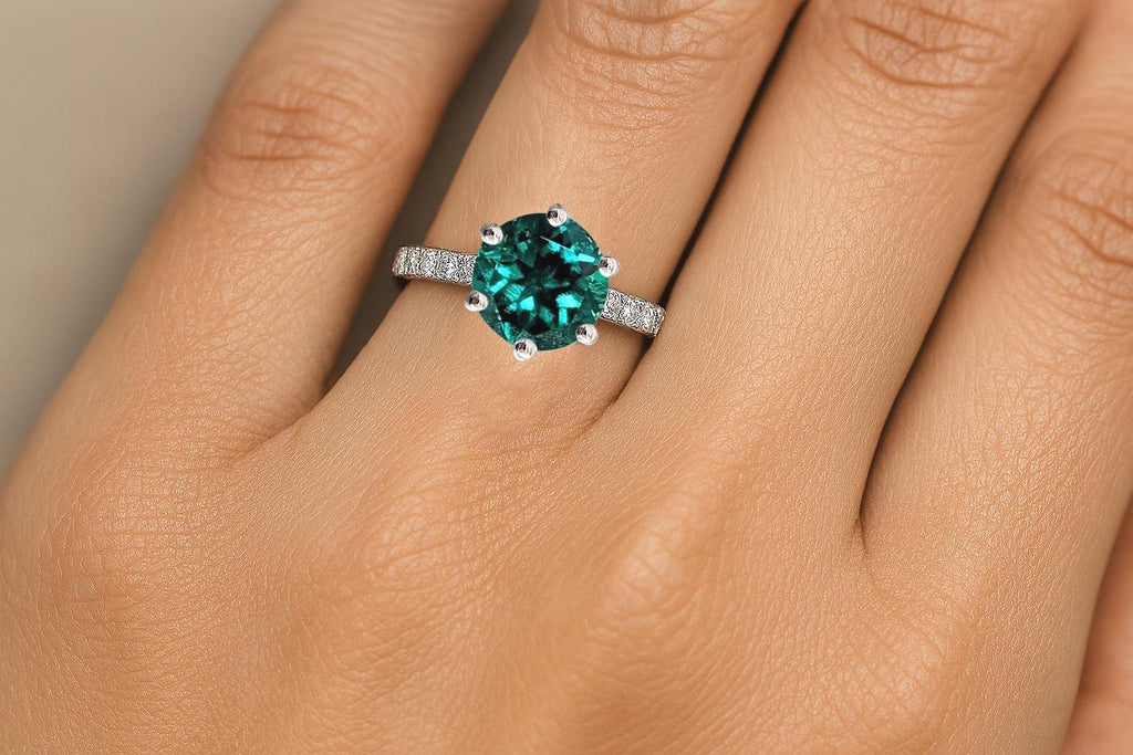 Gorgeous Emerald Jewelry | Solid Gold Emerald Engagement Ring | 1-2CT Round Emerald Women&#39;s Ring | May Birthstone Gift Ring | Emerald Wedding Ring