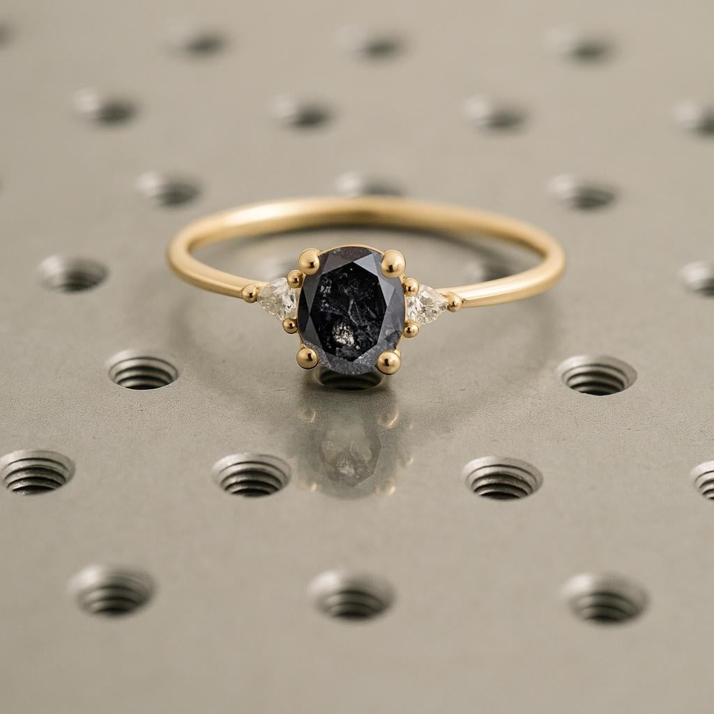 Oval Ring, 14k Gold Promise Ring for Her, Three Stone Engagement Ring