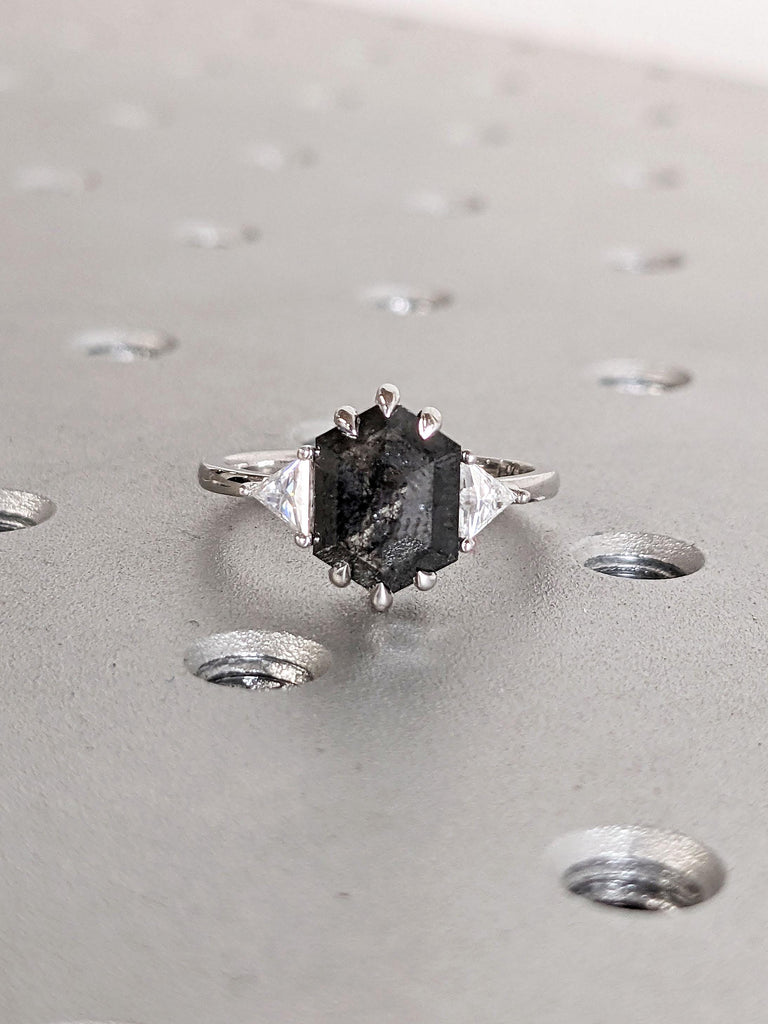 Unique Herkimer Diamond Engagement Ring | 2CT Black Diamond | Woman Bridal Ring