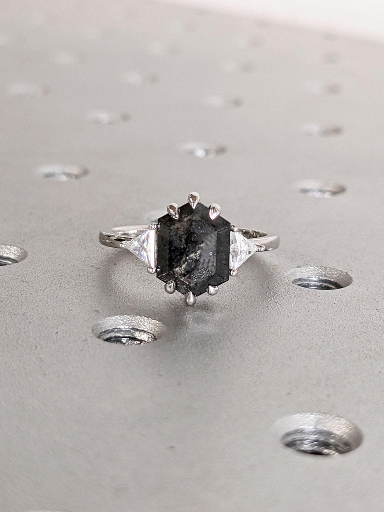 Unique Herkimer Diamond Engagement Ring | 2CT Black Diamond | Woman Bridal Ring