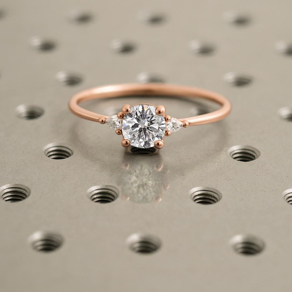 Round Moissanite Ring, 14k Rose Gold Ring, Dainty Engagement Ring