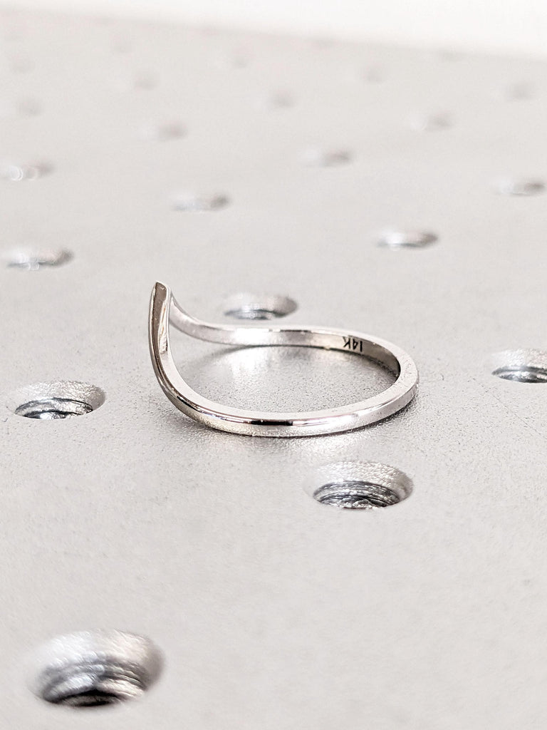 14k White Gold Chevron Stacking Ring | Thin Gold Ring | Dainty Wedding Ring | Plain Gold Band | Woman Bridal Ring | Minimalist Ring for Her