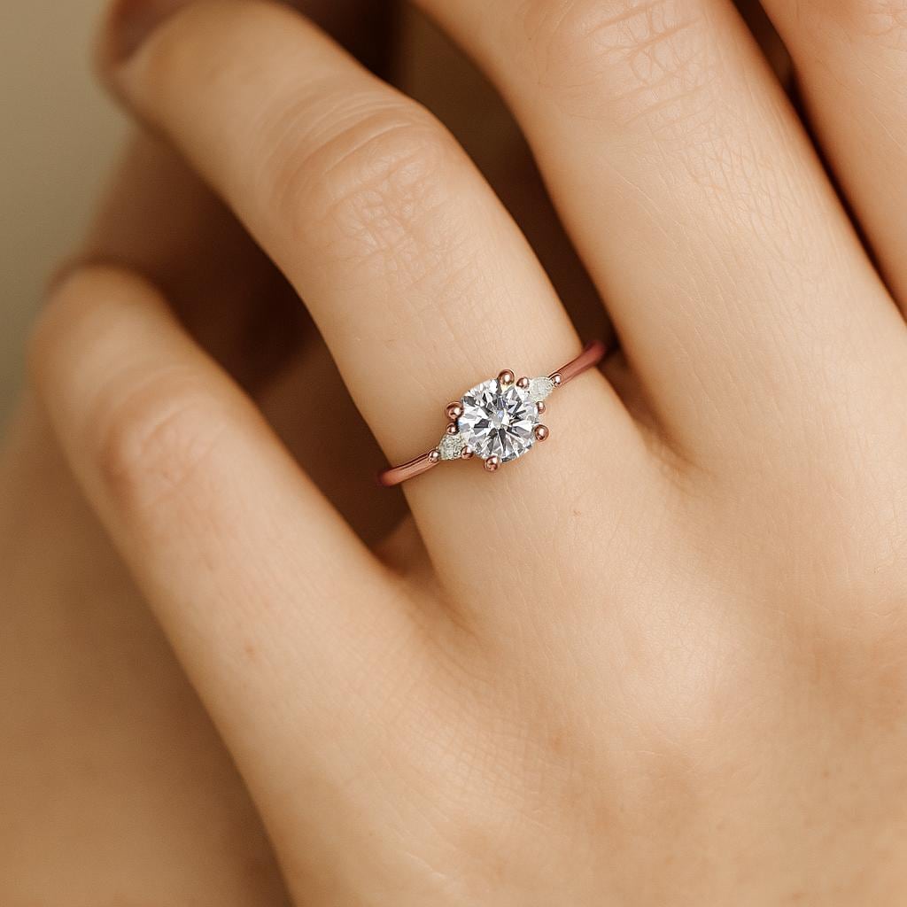 14k Rose Gold Diamond Ring, Simple Ring, Wedding Rings for Women