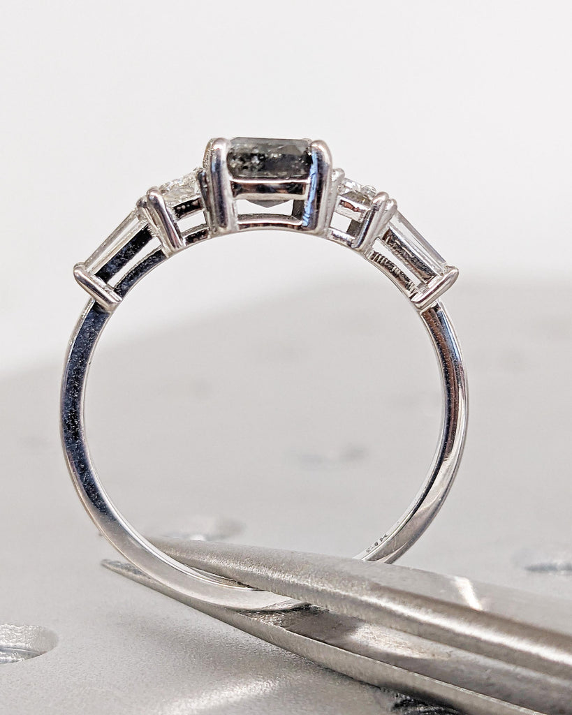 Unique Emerald cut Black Diamond Engagement Ring | 1ct, 2 Carat Raw Salt and Pepper Diamond Ring | Promise Ring for Her | 14k 18k Gold Ring