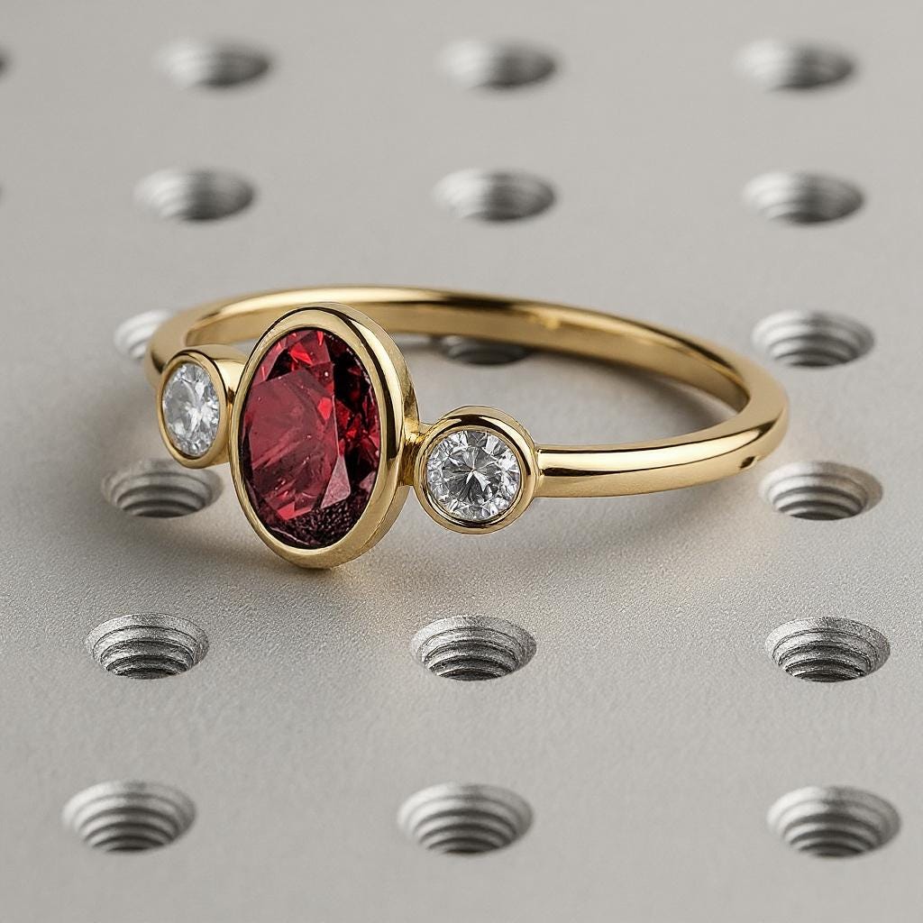 Bezel Set Ruby Engagement Ring, 14K Gold Bezel Set Ruby Ring, Oval Lab Ruby Ring, Vintage Ruby Ring, Three Stone Ring, Dainty Ring for Women