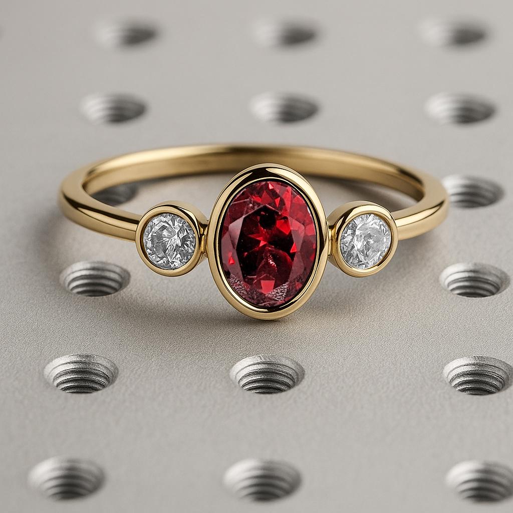 Oval Three Stone Engagement Ring, Oval Ruby Ring, Bezel Set Lab Ruby Ring, July Birthstone Promise Ring, Dainty Engagement Ring, Bridal Gift