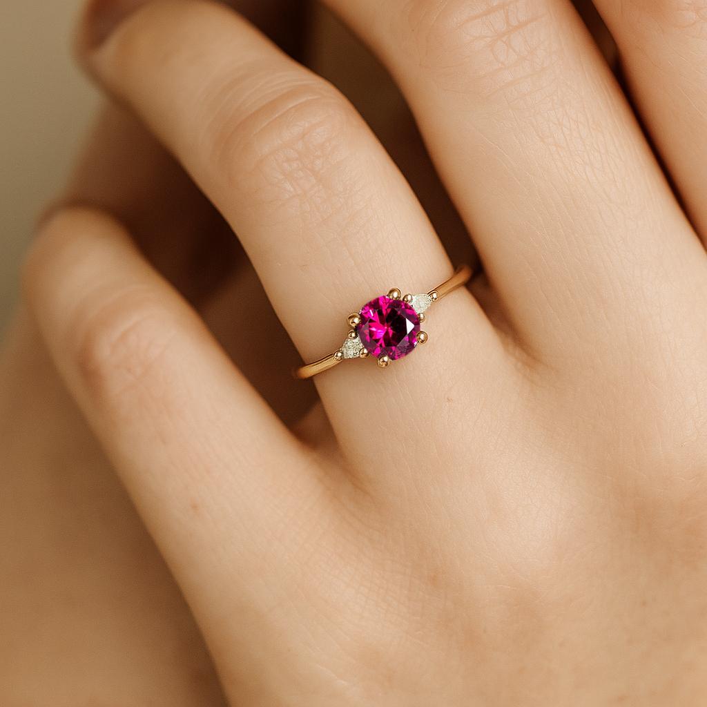 Lab Ruby and Diamond Engagement Ring, Unique Ruby Gemstone Ring, July Birthstone Ring