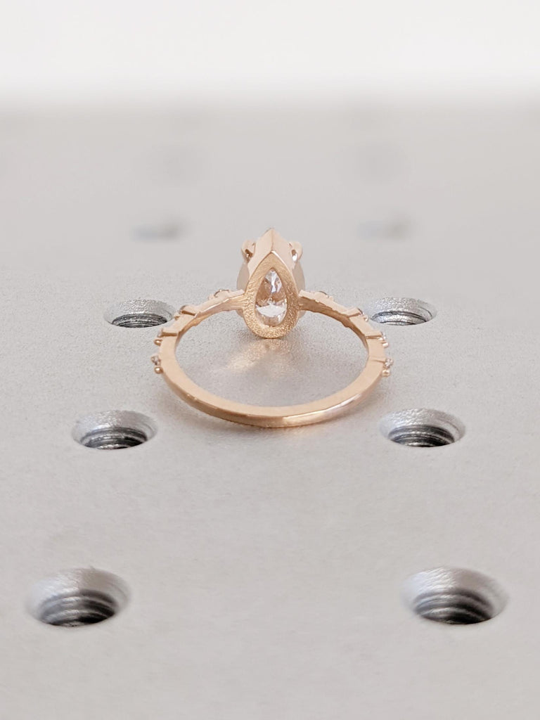 1.5CT Pear Moissanite Engagement Ring, 14K Solid Rose Gold Wedding Ring, Dainty Fine Band, Stackable Promise Ring, Custom Anniversary Gift