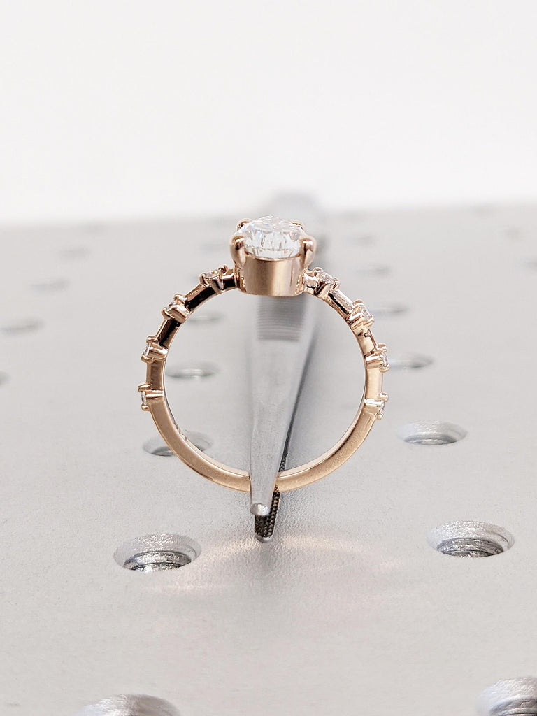 1.5CT Pear Moissanite Engagement Ring, 14K Solid Rose Gold Wedding Ring, Dainty Fine Band, Stackable Promise Ring, Custom Anniversary Gift