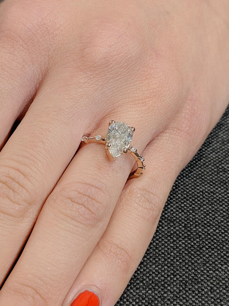 1.5CT Pear Moissanite Engagement Ring, 14K Solid Rose Gold Wedding Ring, Dainty Fine Band, Stackable Promise Ring, Custom Anniversary Gift