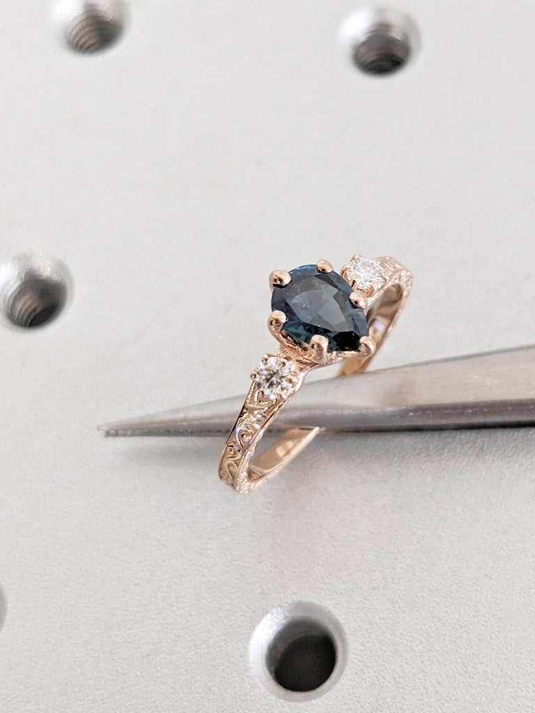 Vintage Teal Sapphire Engagement Ring