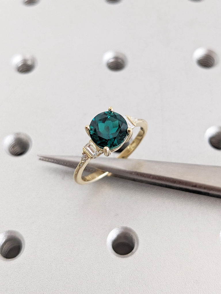 Round Emerald Engagement Ring